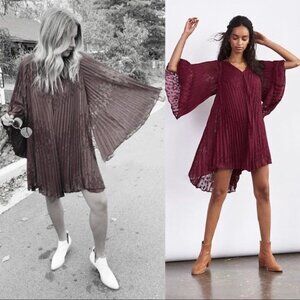 ANTHROPOLOGIE Toulon Pleated Burgundy Mini Dress